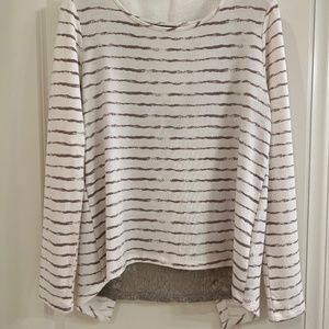 Tart Women's Crossover Back Exposed Lace Striped High Low Top Tunic--Size Medium